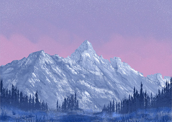 Digital Mountain and Forest Painting